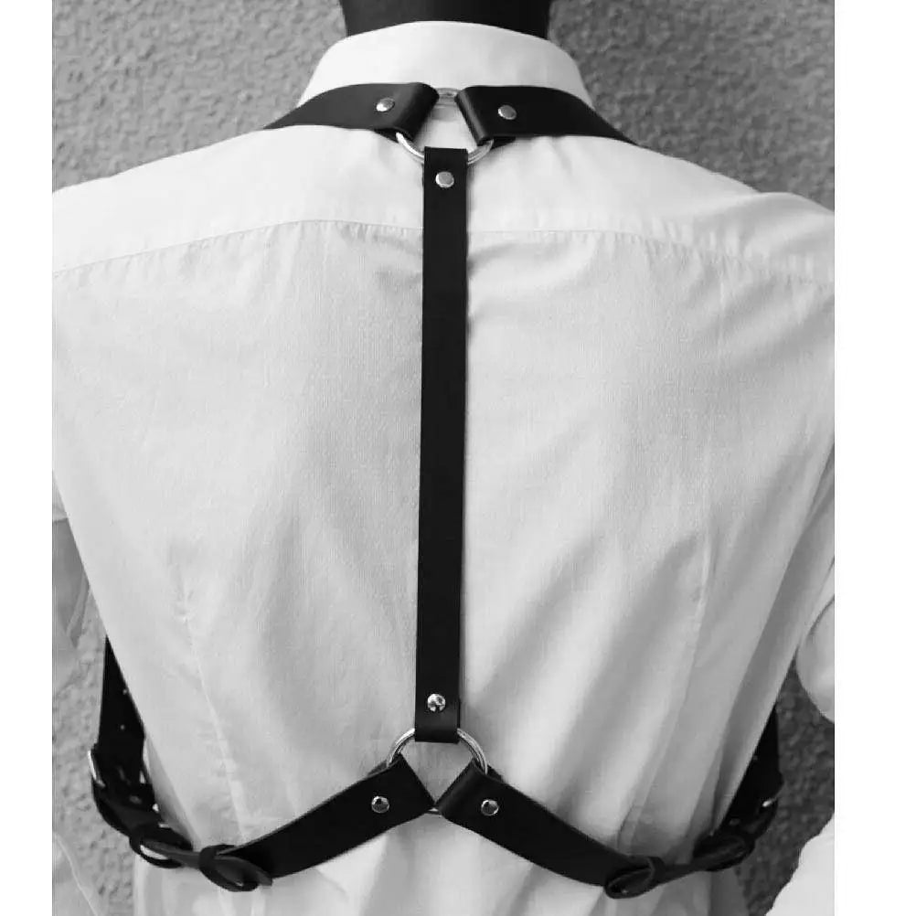 UYEE Cool Rock Men's Belt PU Leather Harness Strap Costume Sexy Shoulder Belt Body Chest Chain Metal Ring Y2k Accessories