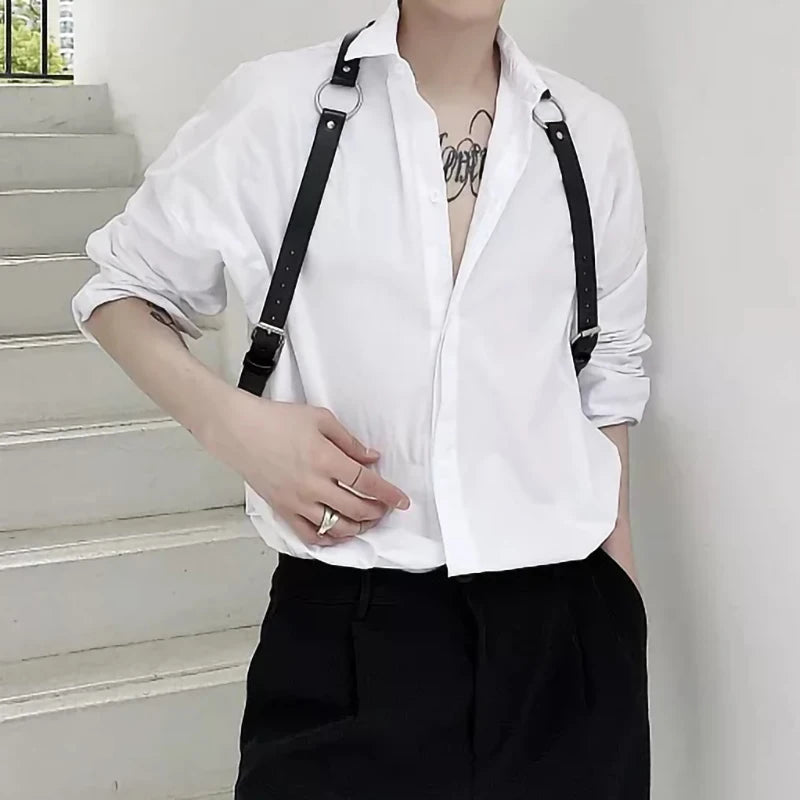 UYEE Cool Rock Men's Belt PU Leather Harness Strap Costume Sexy Shoulder Belt Body Chest Chain Metal Ring Y2k Accessories