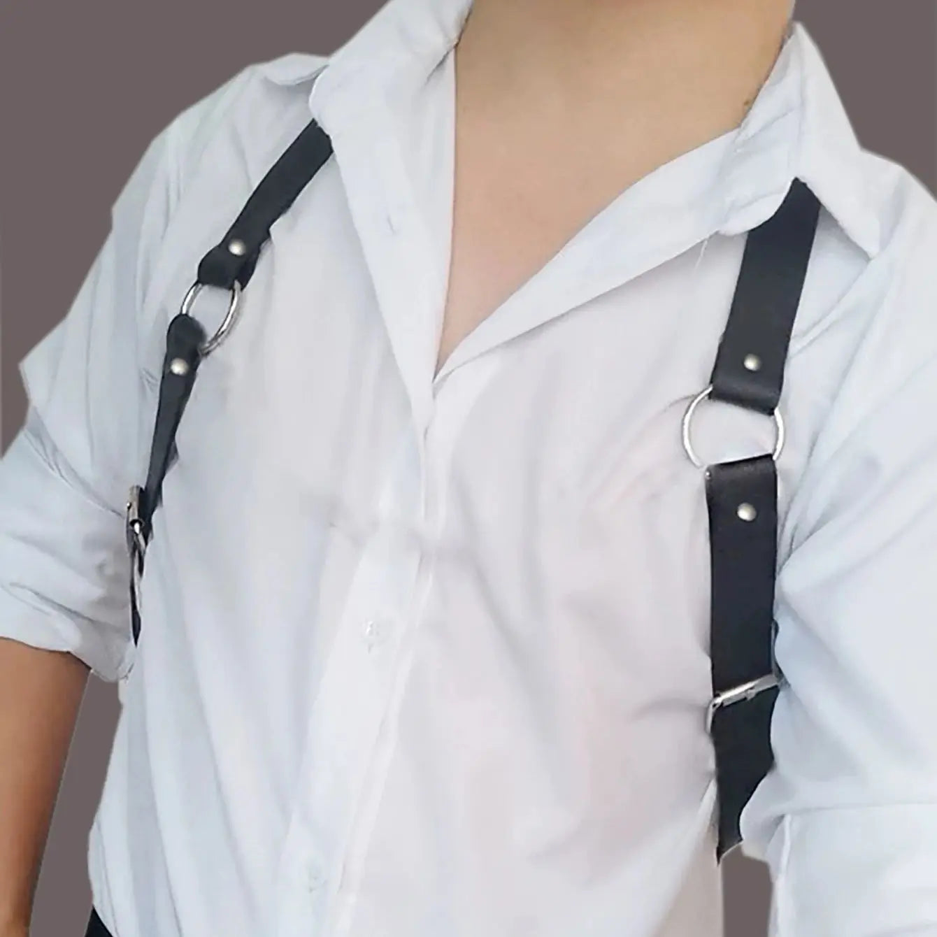 UYEE Cool Rock Men's Belt PU Leather Harness Strap Costume Sexy Shoulder Belt Body Chest Chain Metal Ring Y2k Accessories
