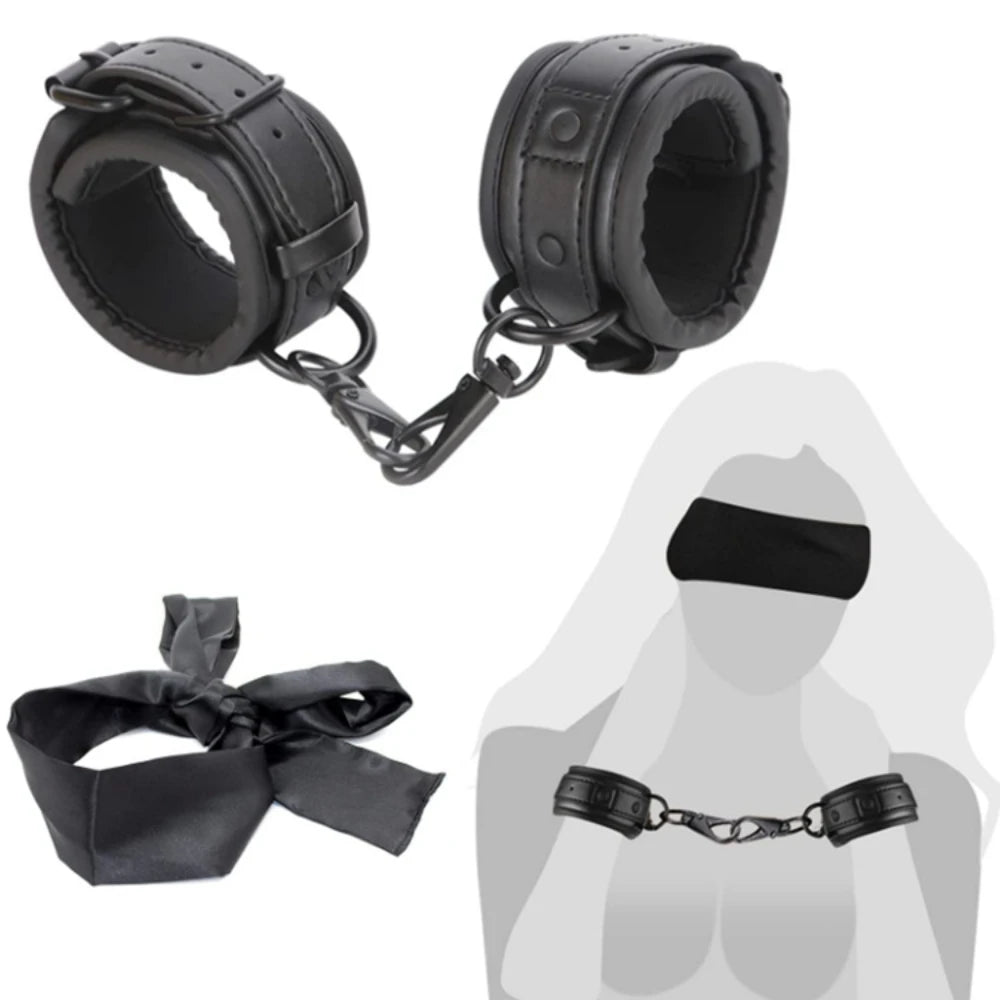Erotic Leather Handcuffs Black