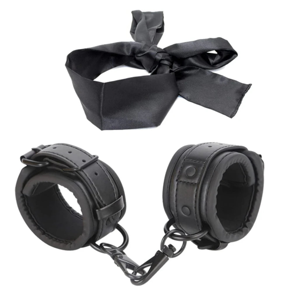 Erotic Leather Handcuffs Black