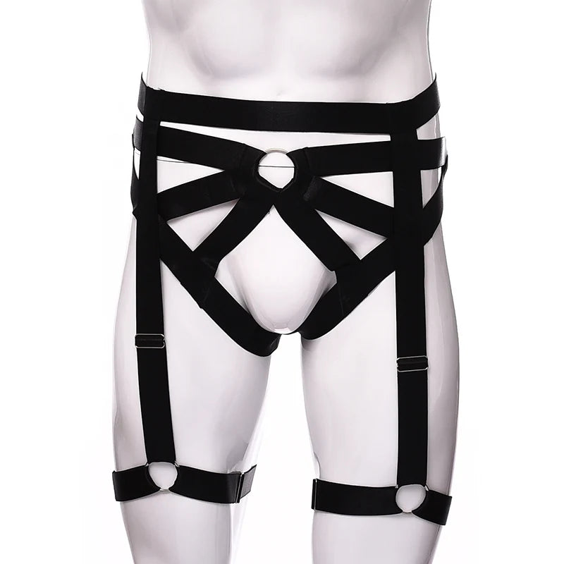 Male Garter Elastic Adjust Bondage Body Harness Leg High Waist Garter Belt Fashion Sexy Underwear Men Goth Rave Body Cage