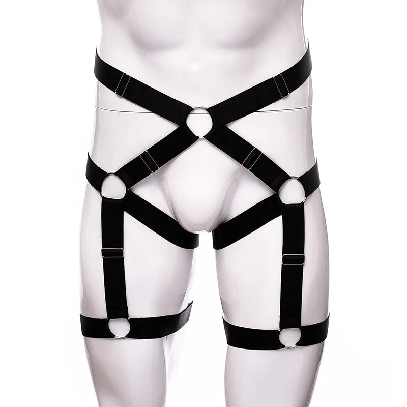 Male Garter Elastic Adjust Bondage Body Harness Leg High Waist Garter Belt Fashion Sexy Underwear Men Goth Rave Body Cage