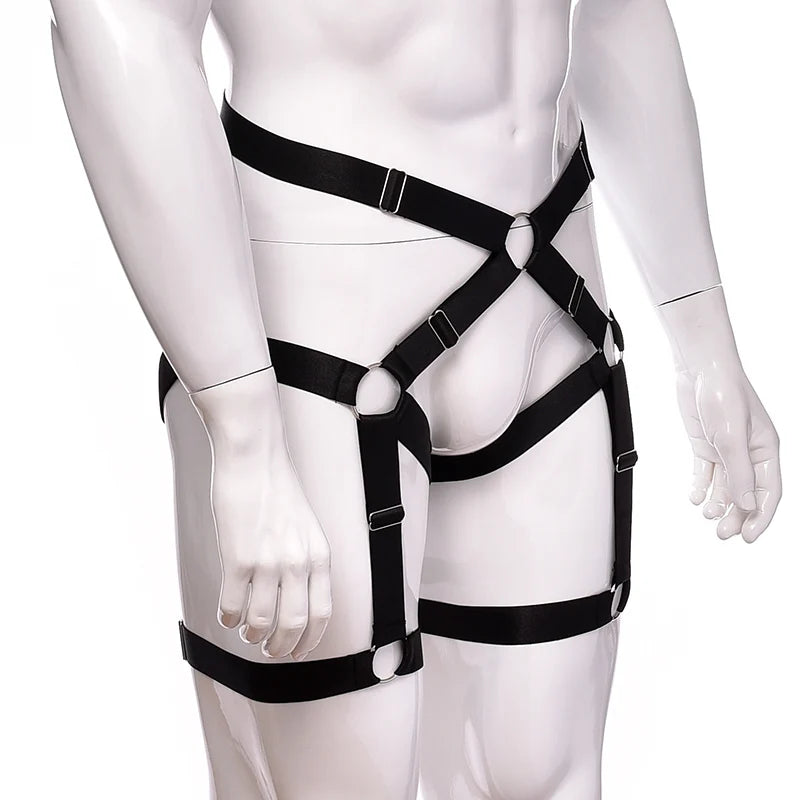 Male Garter Elastic Adjust Bondage Body Harness Leg High Waist Garter Belt Fashion Sexy Underwear Men Goth Rave Body Cage