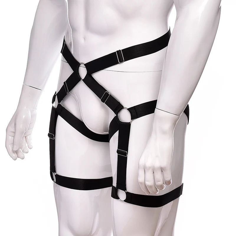 Male Garter Elastic Adjust Bondage Body Harness Leg High Waist Garter Belt Fashion Sexy Underwear Men Goth Rave Body Cage