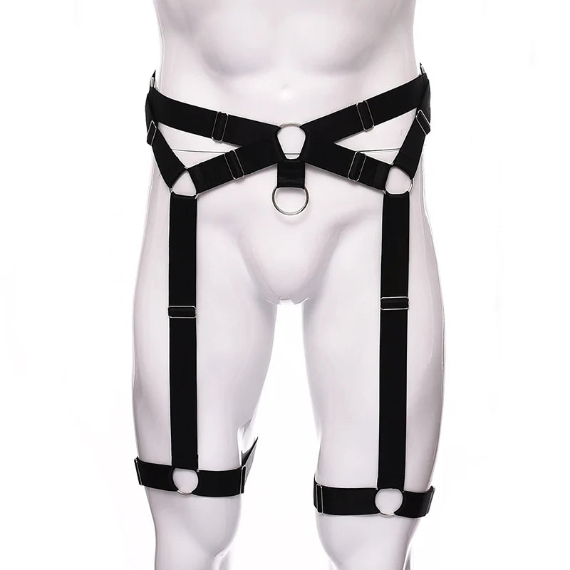 Male Garter Elastic Adjust Bondage Body Harness Leg High Waist Garter Belt Fashion Sexy Underwear Men Goth Rave Body Cage