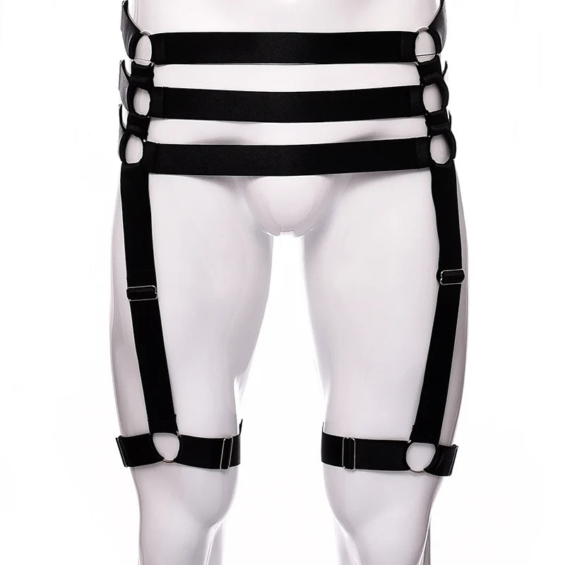 Male Garter Elastic Adjust Bondage Body Harness Leg High Waist Garter Belt Fashion Sexy Underwear Men Goth Rave Body Cage