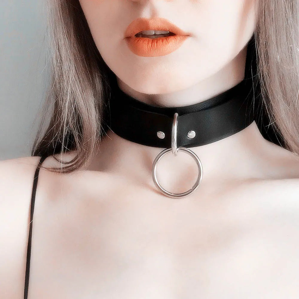 PU Leather Metal Heart Chain Collar Adult Punk Rave Choker Goth Sexy  Neckband Bdsm Neck Bondage Belt Erotic Accessories Fetish
