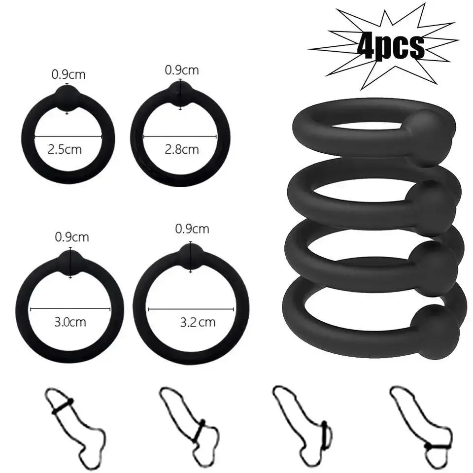 3/4 pcs Penis Rings Cock Rings Sleeve Delay Ejaculation Silicone Beaded Time Lasting Erection Sex Toys for Men Adult Games