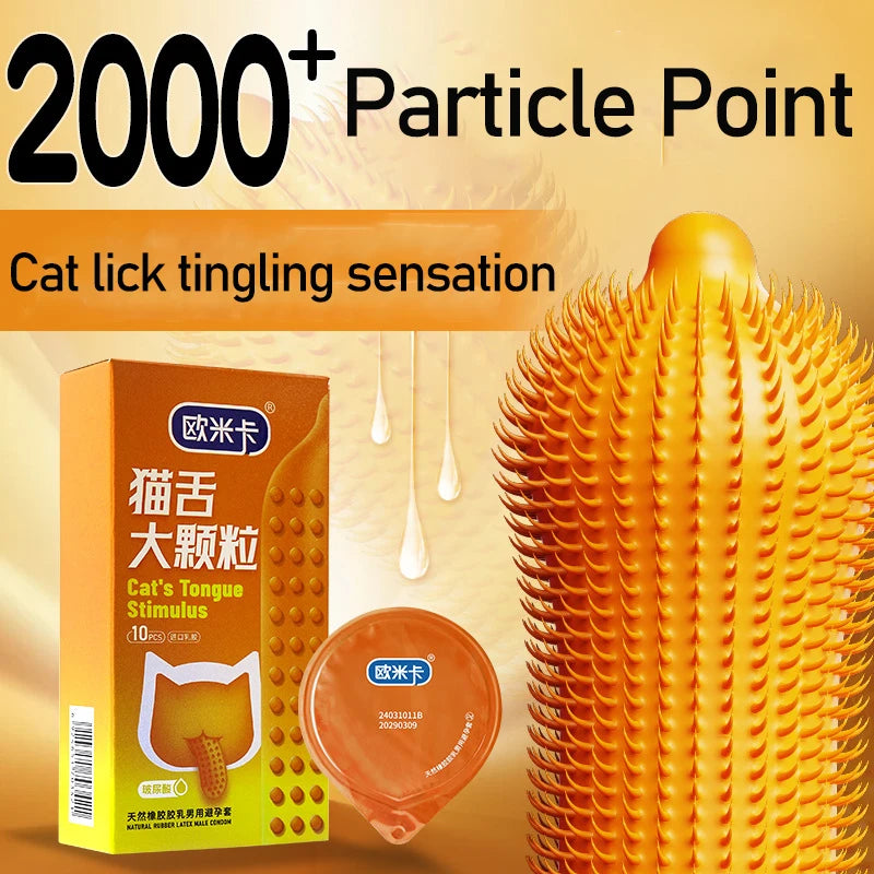 Hyaluronic Acid Condoms Cat Tongue Large Pellet Stimulate Penis Sleeves Ultra Thin Natural Rubber Latex Safer Sex Products