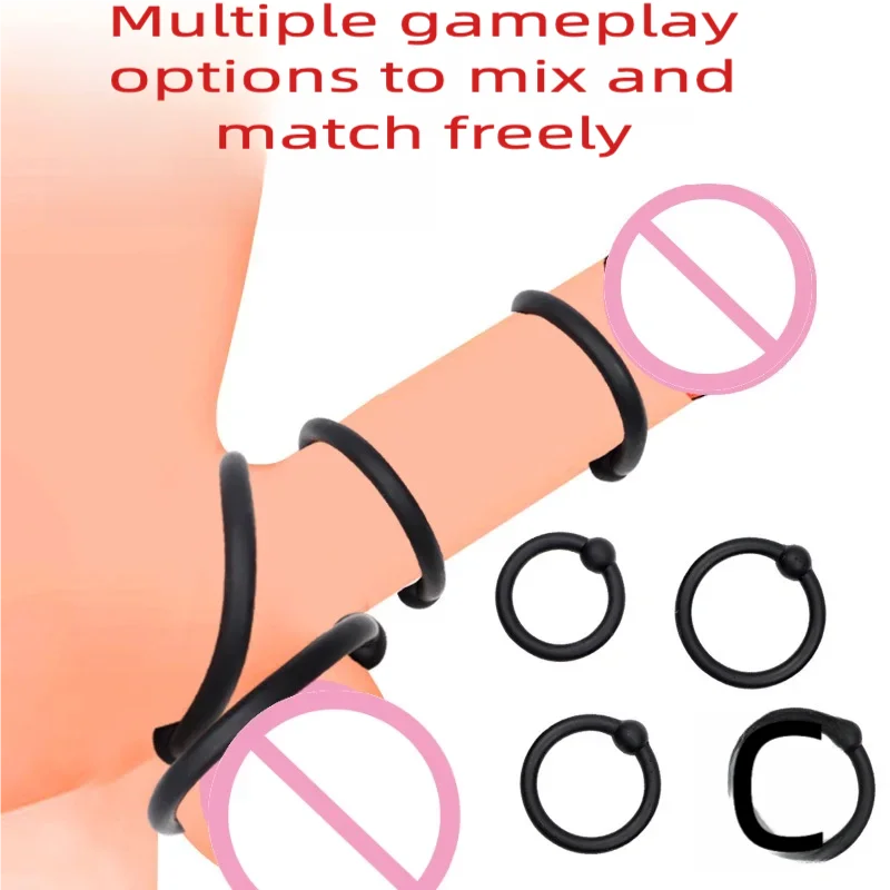 3/4 pcs Penis Rings Cock Rings Sleeve Delay Ejaculation Silicone Beaded Time Lasting Erection Sex Toys for Men Adult Games